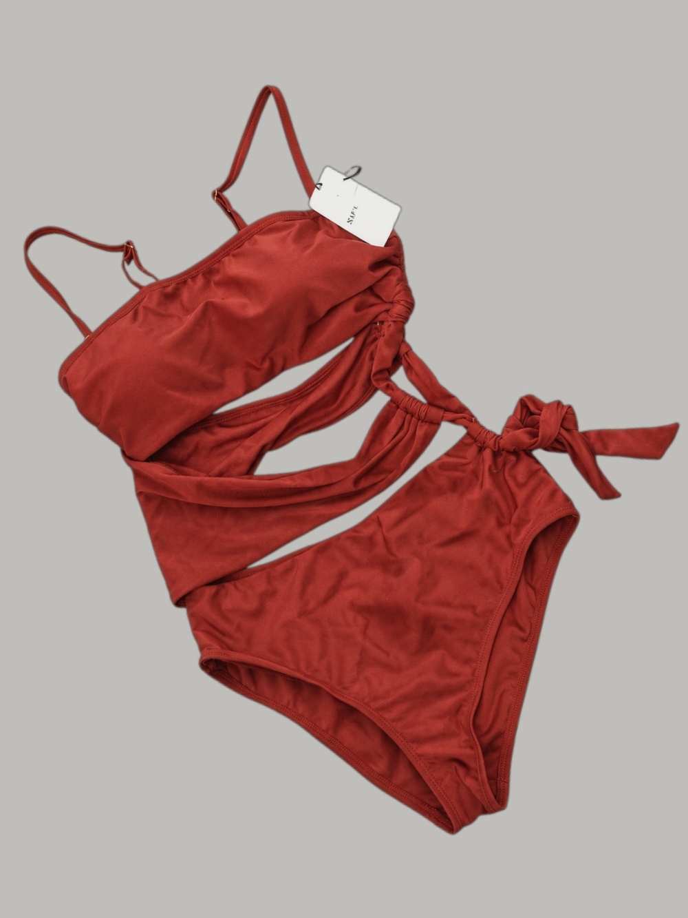 new Paprika Red Cut-out Wrap Swimsuit Small Bandeau Top One-Piece Women's Small